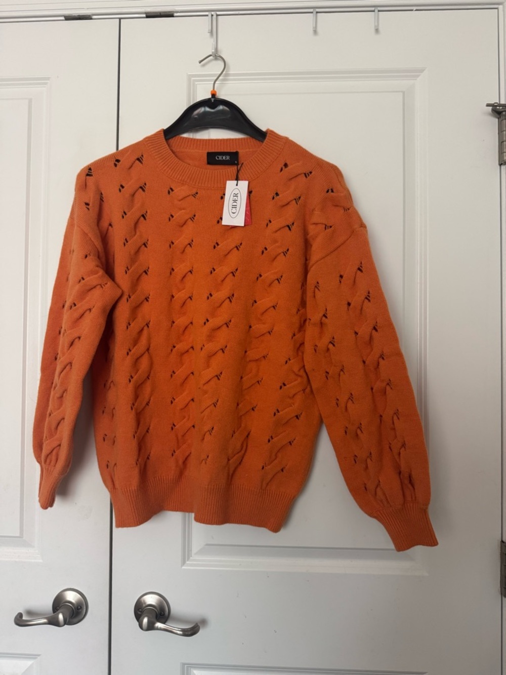 Cider Orange Cable-Knit Crewneck Sweater Size Small